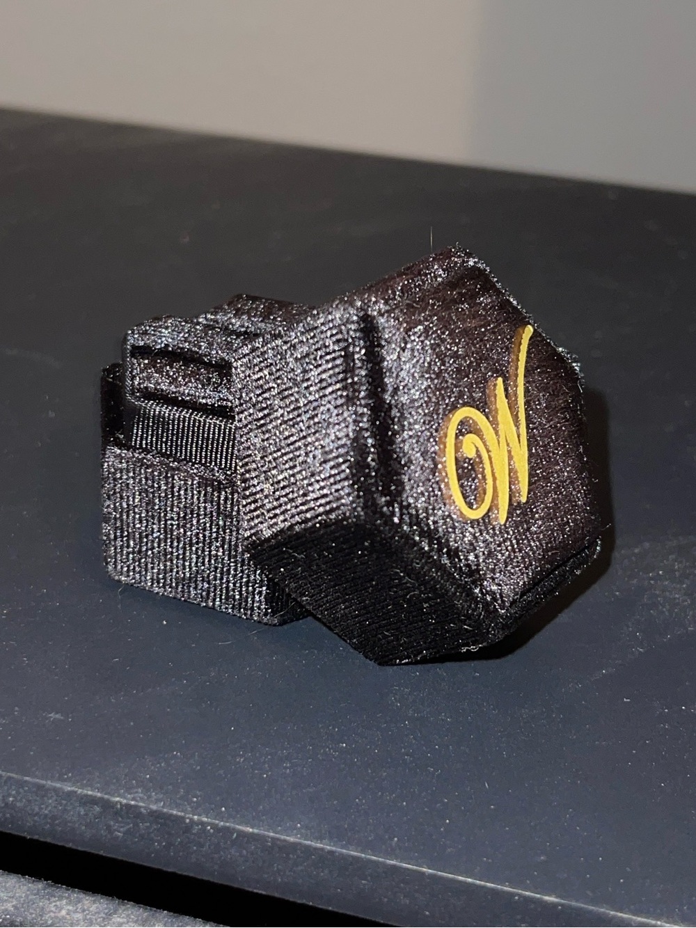 Black Velvet Hexagonal Ring Box with Gold W Monogram